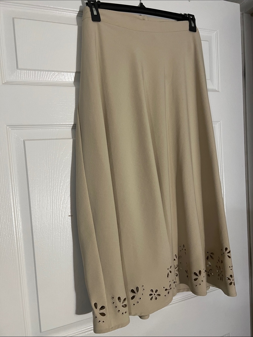 TanJay Cream A-Line Skirt with Laser-Cut Hem Detail